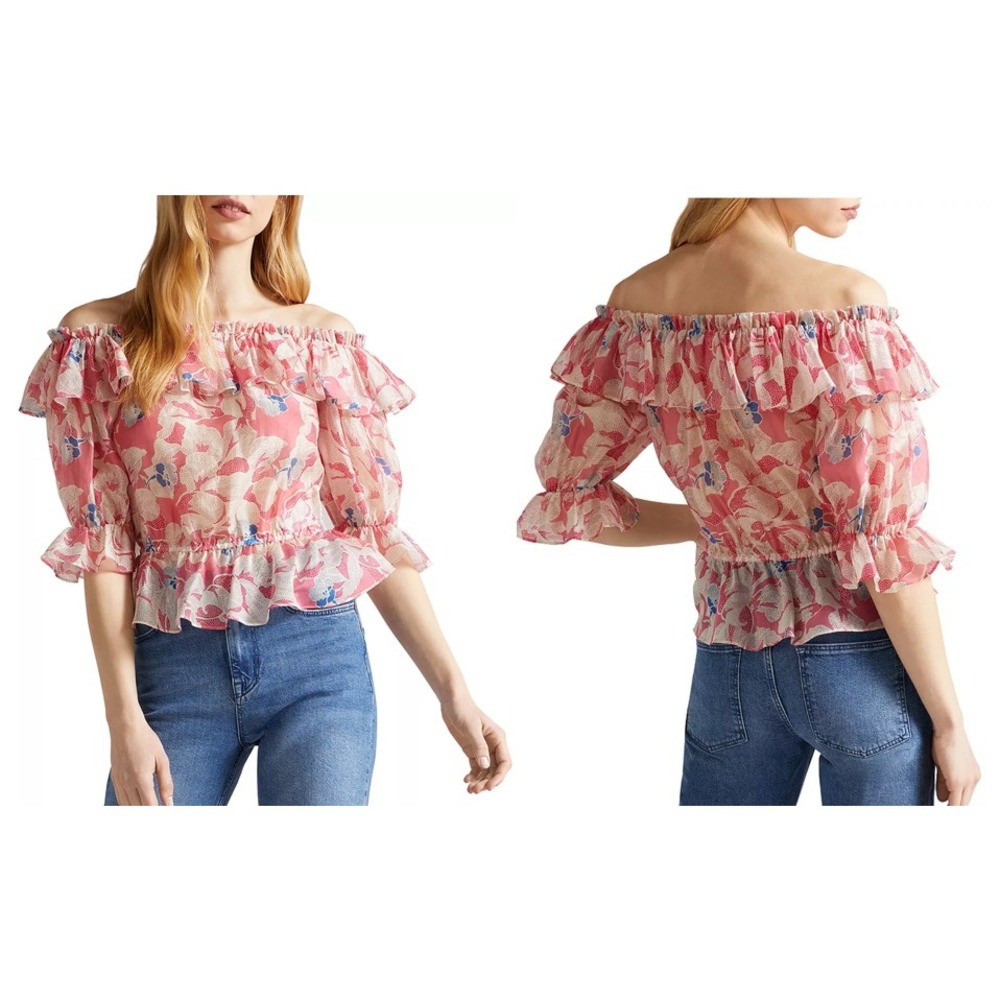 Ted Baker London Harina Printed Off-the-Shoulder Top Size‎ 5